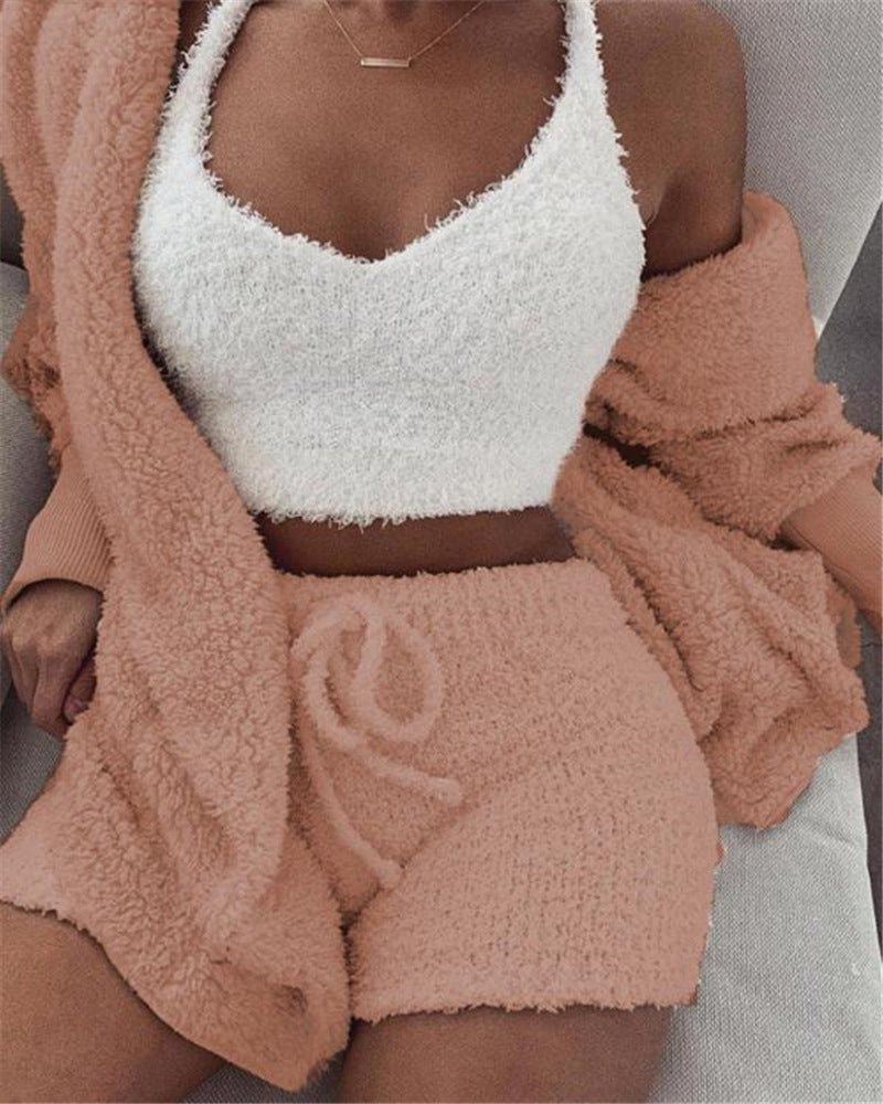 Women's Long Sleeve Crop Top & Drawstring Shorts Pajama Set