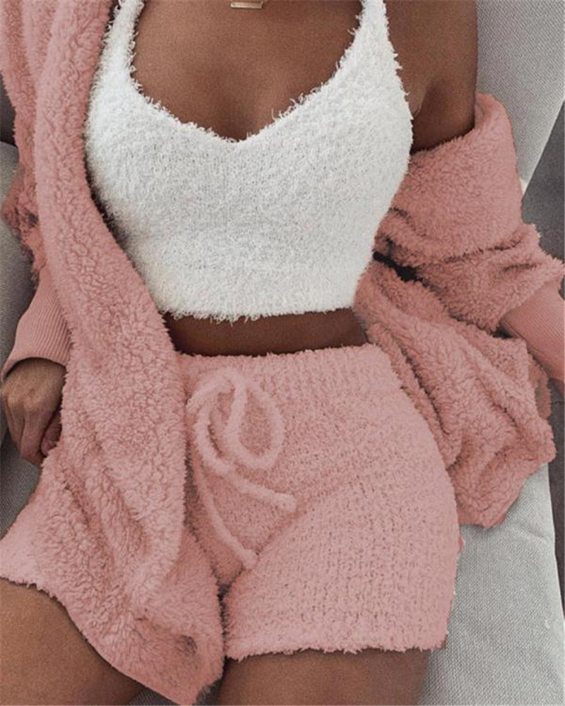 Women's Long Sleeve Crop Top & Drawstring Shorts Pajama Set