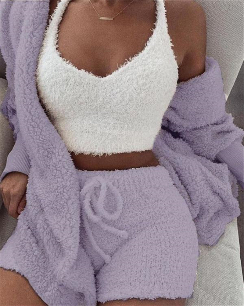 Women's Long Sleeve Crop Top & Drawstring Shorts Pajama Set