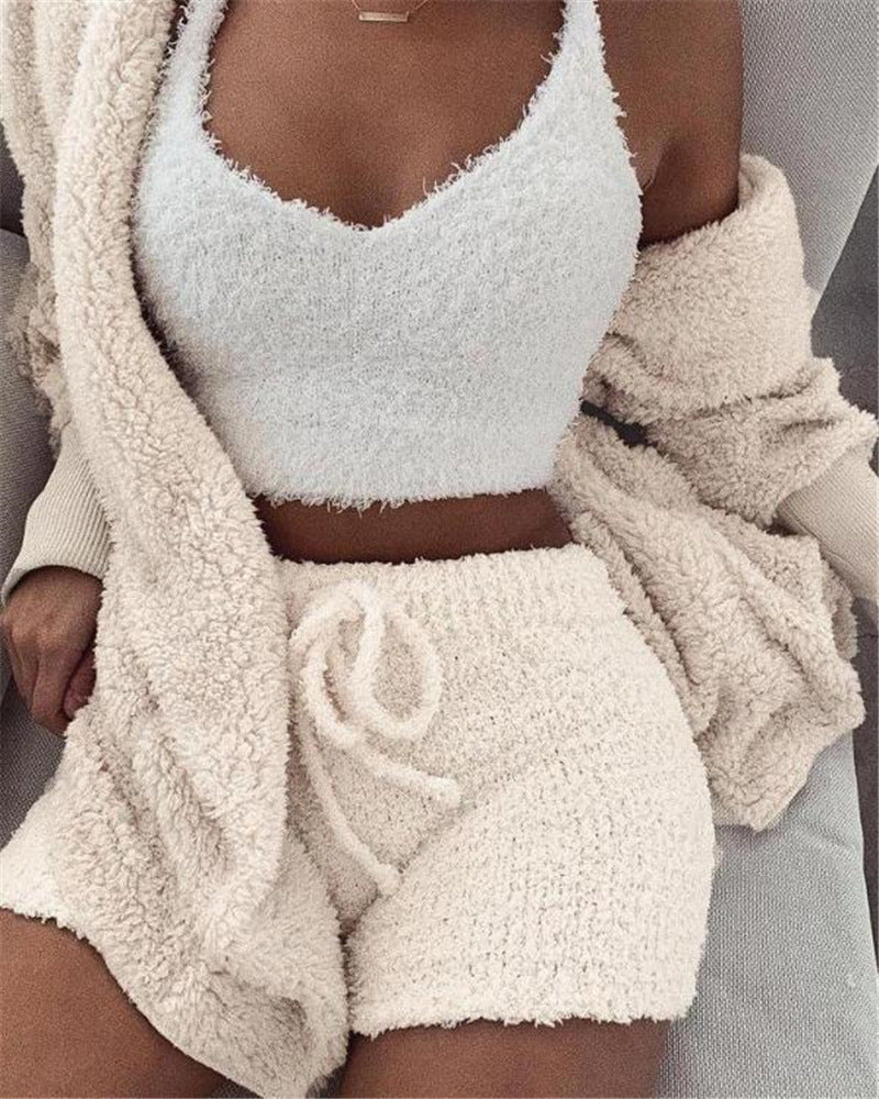 Women's Long Sleeve Crop Top & Drawstring Shorts Pajama Set