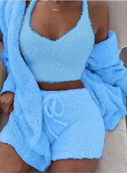 Women's Long Sleeve Crop Top & Drawstring Shorts Pajama Set