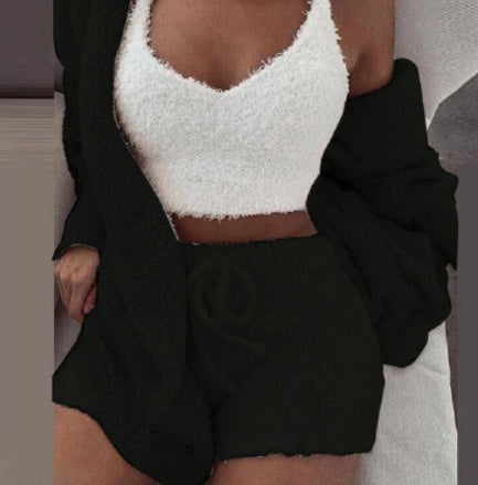 Women's Long Sleeve Crop Top & Drawstring Shorts Pajama Set