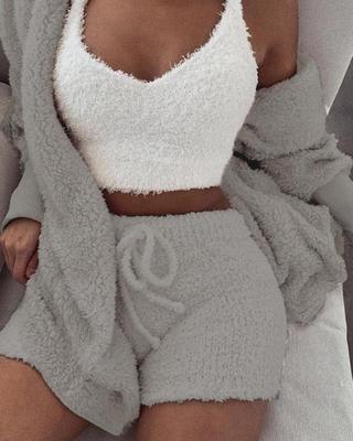 Women's Long Sleeve Crop Top & Drawstring Shorts Pajama Set